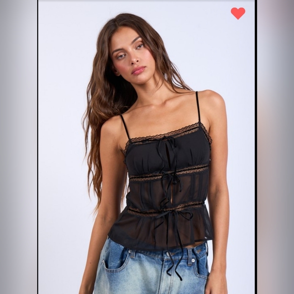Black Lace Trim Camisole Top